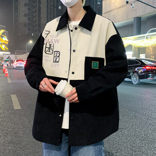 S.SOFEA撞色拼接外套2025春秋款大码夹克男潮牌 黑色#D687 L (建议105-120斤)