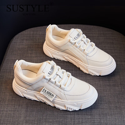 SUSTYLE奢侈高端品牌高档真皮鞋女2025春夏季新款运动休闲韩版百搭单鞋子 白色凉鞋 -1283 40 默认尺码1