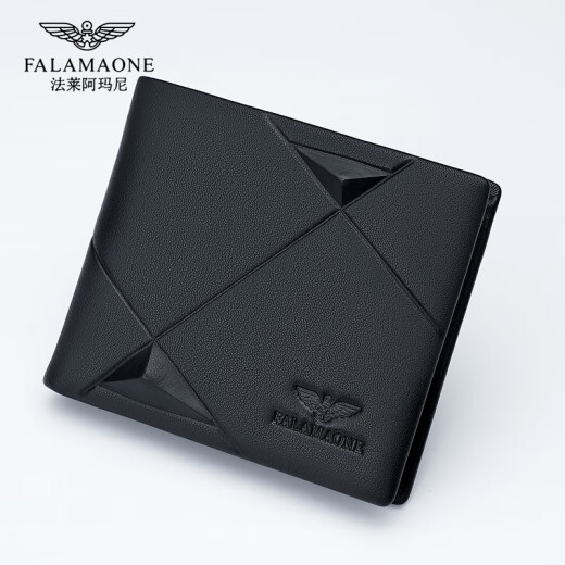 法莱阿玛尼（FALAMAONE）品牌男士钱包真皮短款皮夹牛皮钱夹卡包父亲节实用礼物送老公爸爸 黑色/QB2119-1【专柜礼盒】 代写贺卡打印照片联系客服