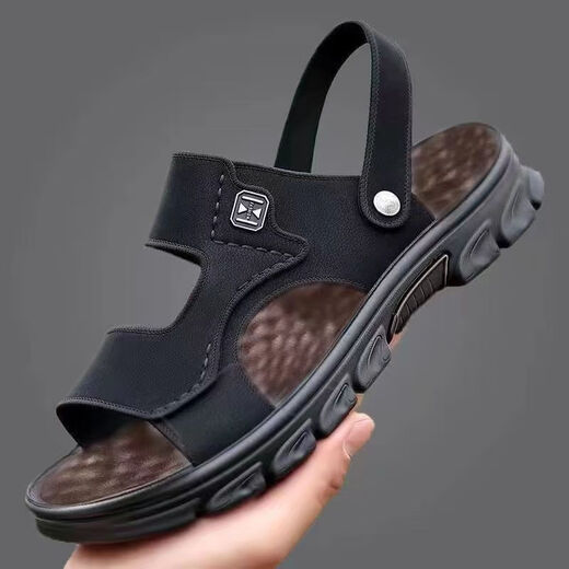 Príncipe Yierkang Sandalias IMITACIÓN DE MENA COCA COACHO PARA SUMER 2025 Sandalias exteriores impermeables sin deslizamiento Sandalias para hombres Sandalias de doble propósito Los zapatos de cuero Wenzhou 826+3 [Negro] La versión mejorada se puede empaparse en agua 43 [tamaño estándar]