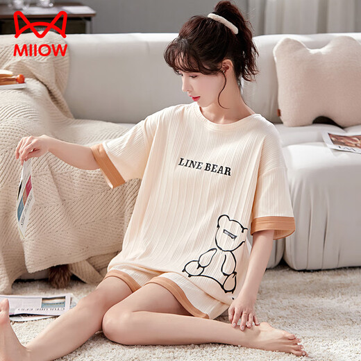 
Catman (MiiOW) summer pajamas for women pure cotton cute thin student shorts spring and autumn two-piece suits for outdoor wear military green Y687 color M (recommended 75-95Jin [Jin equals 0.5 kg])