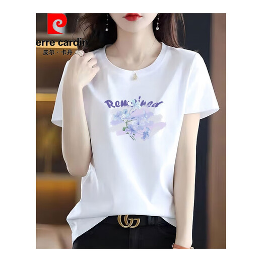 Pierre Cardin Gabinete de retiro de marca de alta gama Oficial Camiseta de algodón puro Camiseta de manga corta Camiseta impresa para mujeres en la marca de verano Flaghship 6196 White de manga corta M (recomendado 80-105 Jin [Jin iguala 0.5 kg])