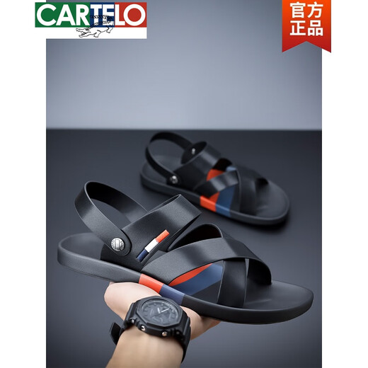 
CARTELO Sandals for men in summer 2025 new fashionable soft-soled beach shoes for men wearing waterproof and non-slip sandals for driving two-piece black 9793 39
