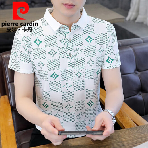 皮尔卡丹（pierre cardin）新款男士纯欲风polo.衫时尚韩版半袖青年印花棉质吸汗透气短袖t恤 9226黑色 3XL 150-160斤