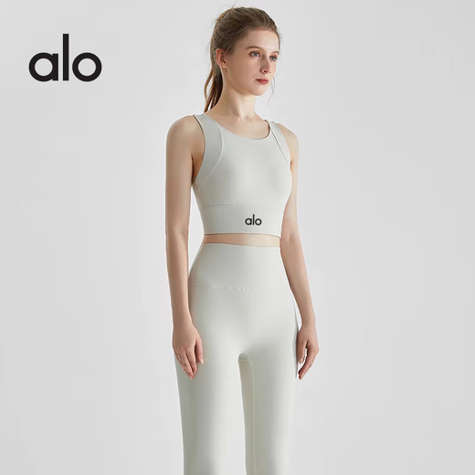 ALO YOGA fitness clothing set for women, shock-proof all-in-one vest, high-looking Pilates training sports yoga clothing, navy blue vest + navy blue trousers XL