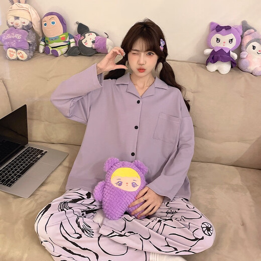 COLORFUL GEMS网红仿棉睡衣女长袖长裤家居服广州十三行 M 均码 D6173