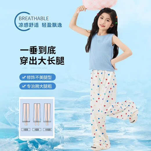 小猪彼特女童冰丝阔腿裤2025新款夏装儿童彩色波点女孩裤子洋气休闲直筒裤 15289彩色15251紫色 130 cm