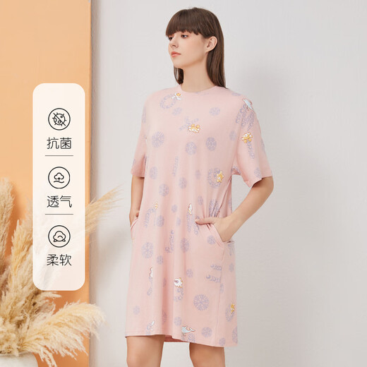 Ich liebe es, reines Baumwollnachthemd mit kurzärärmigem Sommer dünnem, atmungsaktivem rundem Hals mittelschwerden und locker zu Hause zu tragen.