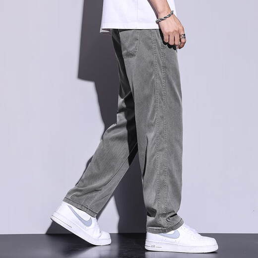 百圆裤业（BAIYUAN TROUSERS）莱赛尔天丝休闲裤宽松夏季薄款阔腿长裤运动男士裤子潮流百搭新款 1048黑色 M