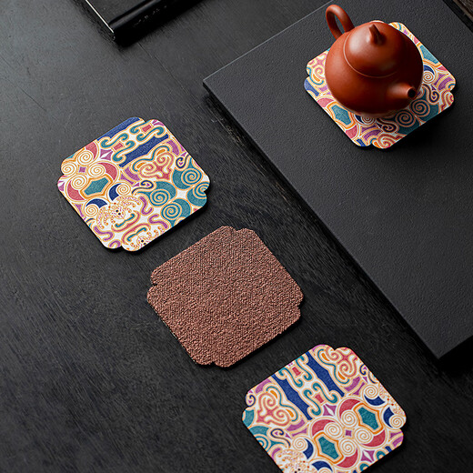 Tang Feng Dunhuang Cultural and Creative Tea Towel Coaster Home High-end Tea Table Special Absorbent Towel National Fashion Rag Double-sided Tea Cloth Pad Dunhuang Coaster 6 Pack