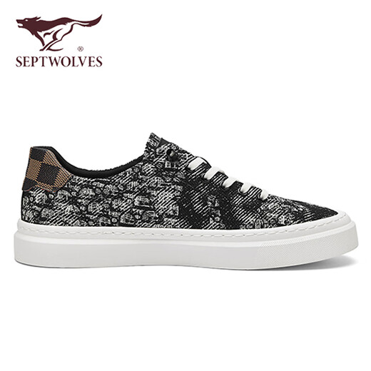 Sieben Wolf-Herrenschuhe für Sommer neue trendige und vielseitige klassische Brettschuhe für Herren-Soft Sohle, nicht rutschernde atmungsaktive, mit einem Beinen eingestellte Leinwandschuhe für Männer schwarz [Standard Lederschuhgröße] 41 (255 mm)
