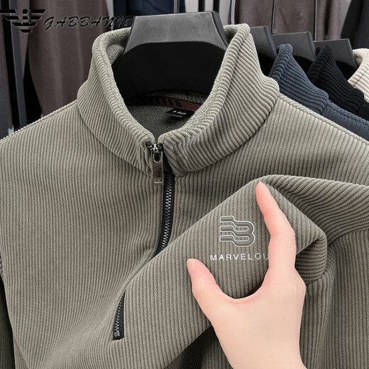 
FALAMONE Armani plus velvet thickened long-sleeved T-shirt for men's autumn and winter sweatshirt middle-aged casual stand collar base shirt polo gray 1278 M 165[100-115Jin[Jin equals 0.5 kg]]