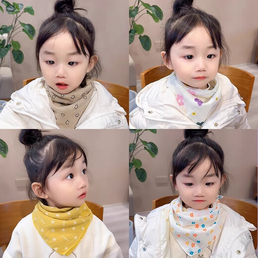 
Autumn and winter thin baby scarf for women in spring and autumn girls square scarf cute baby scarf with skin-friendly versatile silk scarf 3# star square scarf white