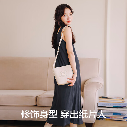 
Miduli maternity dress summer 2025 new large size suspender skirt vest long skirt maternity dress black L