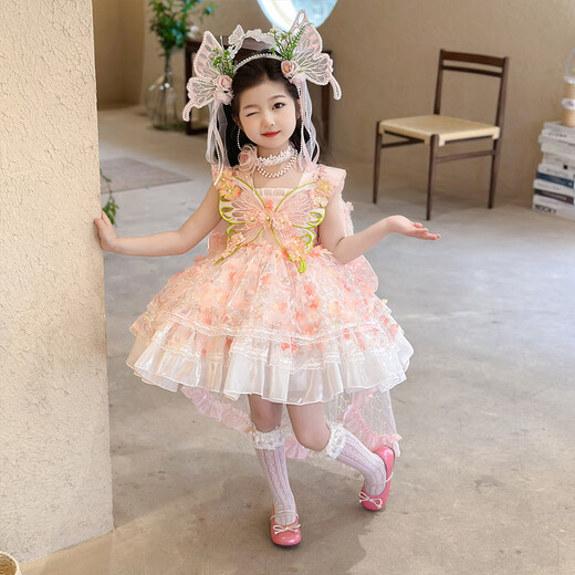 Ant-Patio Girl Princess Lolita Dress 2025 New Summer Children's Flower Fairy Dress Girl's Birthday Dress Pink (6630 Flower Fairy Dress) 150 Recommended for 9-10 years old (height about 145)