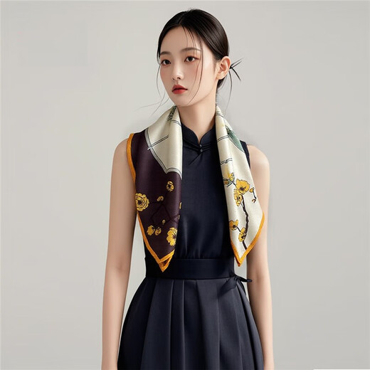 绣娘（XIUNIANG）丝巾女2025新款百搭真丝小方巾女丝绸高级感领巾妇女节礼物 14107-咖色