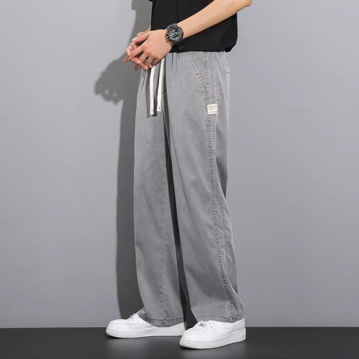 柏普斯 BPSO天丝牛仔裤男款2025夏季薄款潮牌直筒宽松男士冰丝阔腿休闲长裤子 1048灰色 3XL 3xl建议170-185斤