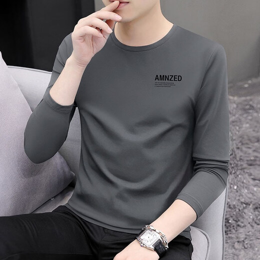 
Woodpecker high-quality long-sleeved T-shirt for men in autumn 2025 new base shirt for men in spring and autumn with ice silk round neck top 9209 carbon ash M Recommended 70-90Jin [Jin equals 0.5 kg]