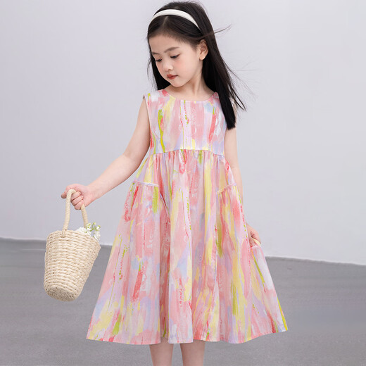
Tutu baby elephant girl dress children's seaside skirt children's clothing cotton floral skirt big children's thin princess skirt pink 140
