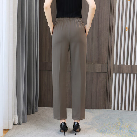Hosen mittleren Alters und ältere Hose für Frauen 2025 Sommer Mutter Kleid lose Freizeithosen für vielseitige Eisseide hohe Taille Schlähne gerade Hosen 728 Beige 3xl