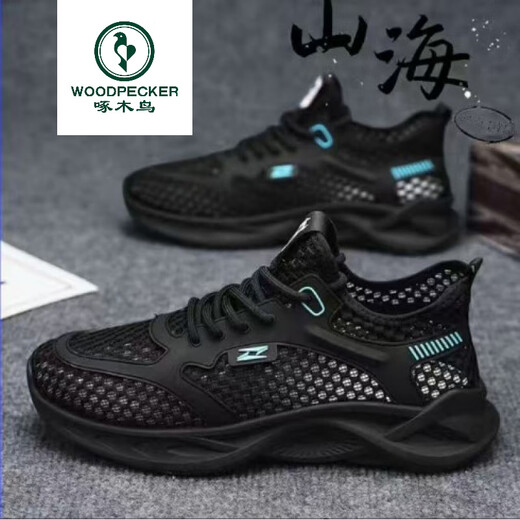 
Woodpecker Spring Men's New Mesh Breathable Casual Shoes Hollow Comfort Men's Shoes Mesh Shoes Unslip Soft Sole Sports Driving Shoes 898m White 39