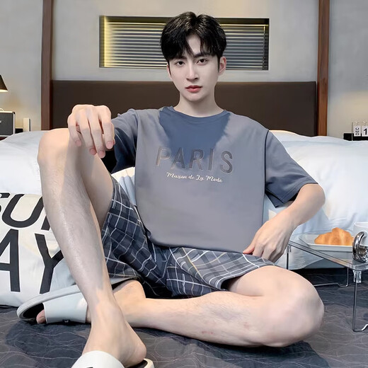 Modalga Pyjon de grande taille Summer 2025 Nouveaux shorts décontractés Shorts à domicile Simple Men's Fin Home Clothing Set 6626 # Triple Tom [Single Set] L Men [100-135Jin [Jin est égal à 0,5 kg]]]