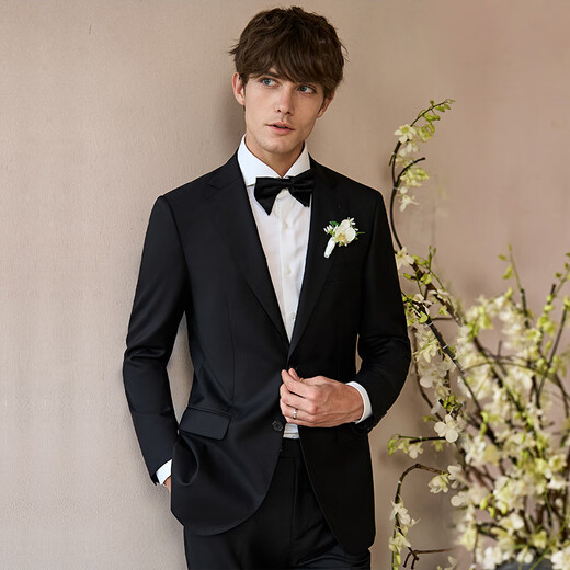 Guillaume de Mons Aojia suit suit men's pure wool business formal wear summer groom wedding dress black suit men's jacket black top + trousers 46