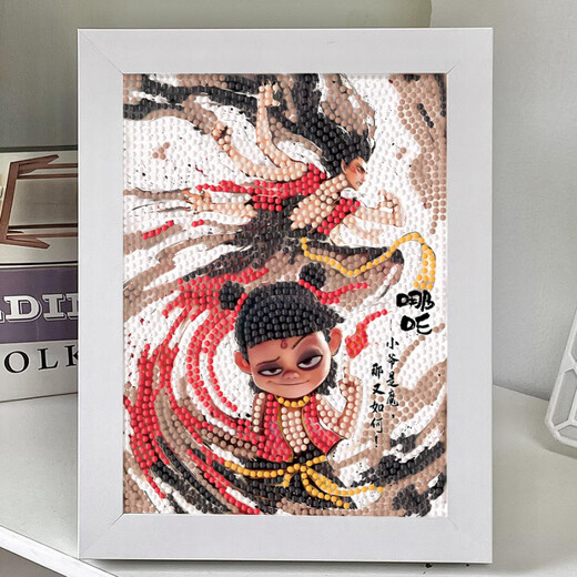 Lovely Nezha's Devil Boy Makes the Sea Pegatinas de diamantes Paquete de material de bricolaje hecho a mano para niños Pegatinas de pintura de diamantes Pegatinas Ao Bing 7371 Marco de madera + Herramientas + Caja de color