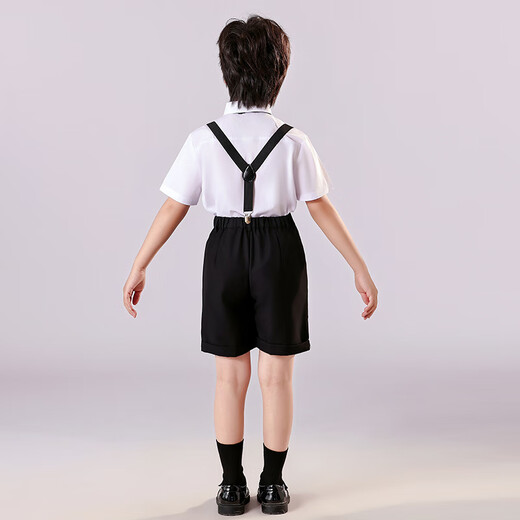 安妮优儿儿童礼服男童套装主持人演出服小男孩花童表演西装夏 黑色  150