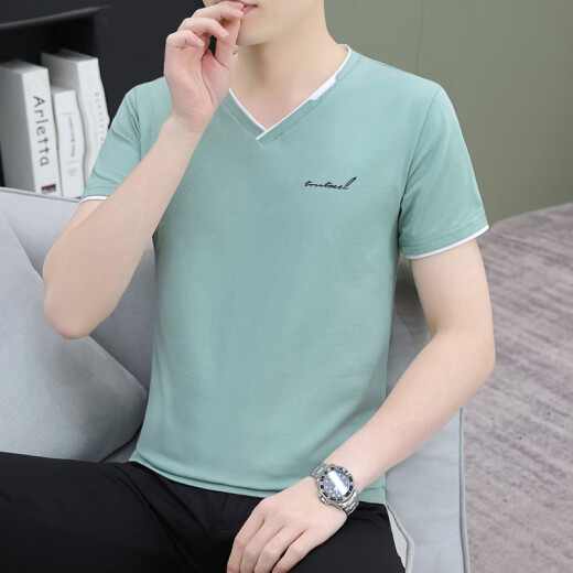 七匹狼（septwolves）夏季纯棉男士短袖恤领薄款修身青年潮流半截袖男休闲鸡心领体恤 蓝灰色 QY694 4XL 【170-190斤】