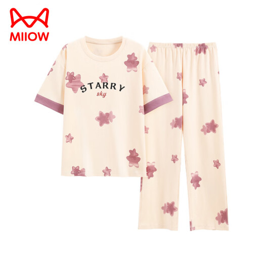猫人（MiiOW）夏季女士短袖睡衣套装纯棉全棉长裤家居服春秋薄款春秋天可外穿 Y9713 M (建议75-95斤)