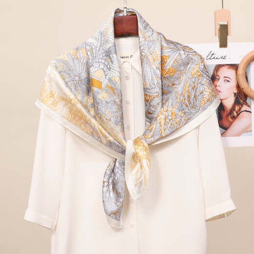 吴蚕里（WUCANLI）真丝丝巾大方巾女桑蚕丝披肩2025新款妈妈生日礼物高级感时尚围巾 秘境花园-米色 88CM*88CM