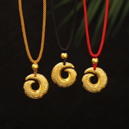 Shien's golden fortune-turning safety buckle pendant for men and women pure gold transfer beads pure gold pendant couple necklace birthday gift black rope fortune-turning safety buckle about 1.2-1.