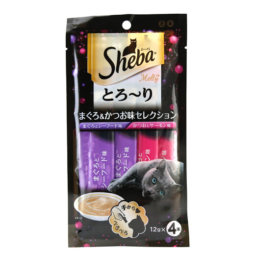 Sheba Renke Pet Japan Sheba cat snacks 48g liquid meat puree cat strips 8 packs of cat hydrating wet food adult cats - ocean exclusive + bonito & shrimp 48g 8 packs