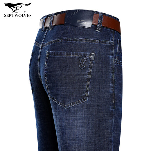 Seven Wolf (SW1960) Sommer Dünne Baumwollstrecke Jeans Herren Straight Lose Middled Daddy Cloddy Herrenhosen Geschäfte Casual Long Hosen mittlere Blau (3881 Frühlings- und Herbststil) regulär 34 (2 Fuß 7)
