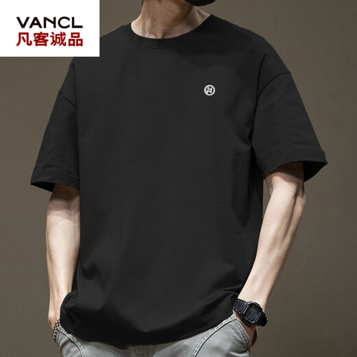 Camiseta de manga corta de Vancl Trendy American para hombres Versátiles de cuello redondo de algodón puro para hombres NUEVA MARDA DE MODA ADACTIVA. Camiseta de estilo Hong Kong Loose White-1365 Algodón de algodón de puro de manga corta [Sugerir 110-130Jin [Jin equivale a 0.5 kg]]