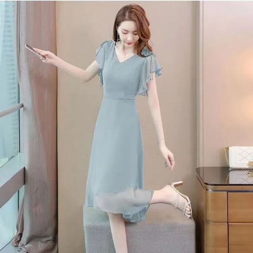 Evie [9738 Menschen sammeln] 2023 Sommertemperamentkleid, modisches Damenschlug, kurzärmelige Rock, Sommer Black XL 115-125jin [Jin ist 0,5 kg]