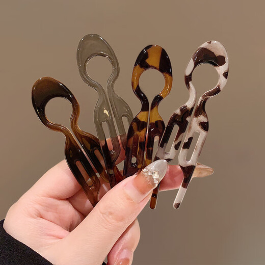 He Jiagong multi-functional small fish hairpin U-shaped hair artifact female back head ball head fixed clip headdress 3# large brown 5 pieces