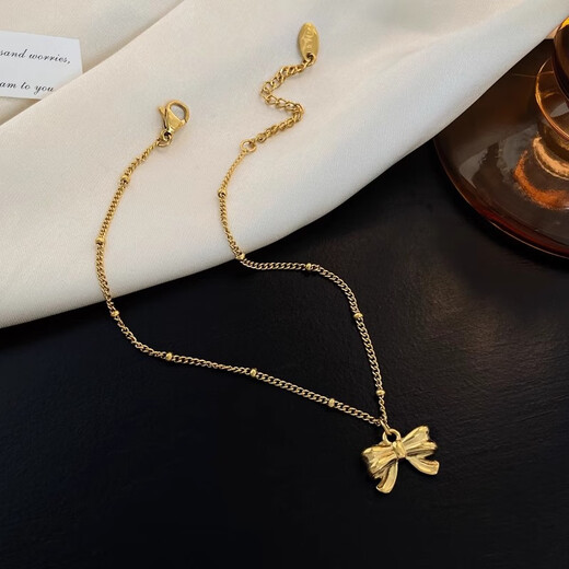 Hunter bow color non-fading anklet for women 18k gold plated 2025 new anklet light luxury niche high-end anklet 18k bow anklet