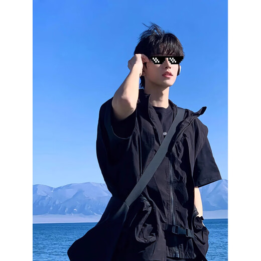 GXMY American Functional Functional Maneveless Work Chaleco de alta gama de la marca de moda de montaña de alta gama Menores de la altura de la montaña con capucha Chaqueta para hombres Black XL
