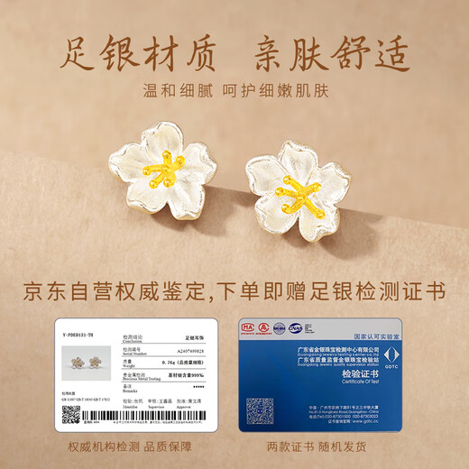 Zhen Shang Silver Chinese Gold 999 Pure Silver Earrings Women's Earrings Light Luxury Niche High-end Birthday Gift for Girlfriend and Wife