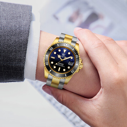 劳力Rolex男士手表绿水鬼系列机械表十大品牌时尚防水适用男腕表 9918B本色钢带蓝盘