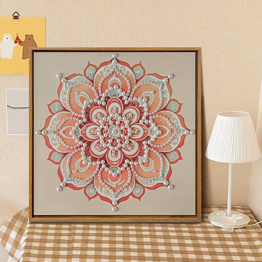 Songjin Perle Painting Chinese Style DIY Materialpaket Muttertag Event immaterielles kulturelles Erbe handgefertigtes Geschenk Sinn Dekorative Malerei LL13570 [Full Color Spray Painting] + Punktbohrer Pen 60*60 cm dicker massiver Holz in innerer Rahmen + schöner Außenrahmen [