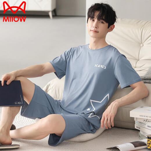 Catman pajamas summer men's modal short-sleeved shorts cool and thin style can be worn on the outside for men's home clothing suit 9207-Vest style L [recommended 100-120Jin [Jin equals 0.5 kg] wear]
