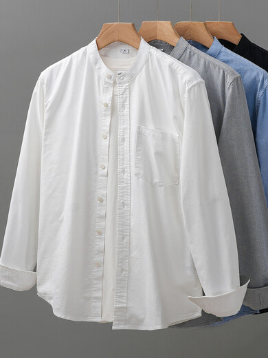 DUKEEN pure cotton Oxford shirt men's long-sleeved spring and autumn white stand-up collar shirt high-end Henry collar jacket men's white cotton Oxford 3XL (suitable for 175-190 Jin Jin equals 0.5 kg)