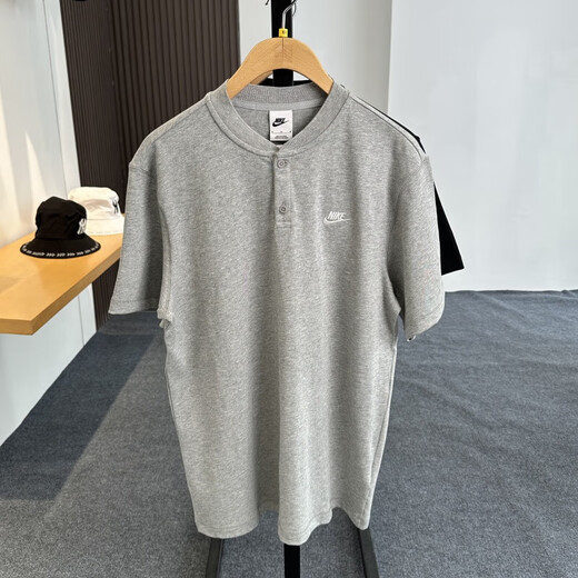 Nike (Nike) Polos de polo gris Henry Henry Camisa Summer NUEVO Menores de algodón puro de manga pura Camiseta Sports Top Grey FN3895-063 Pure Cotton Breatable S 100-120Jin [Jin equivale a 0.5 kg]