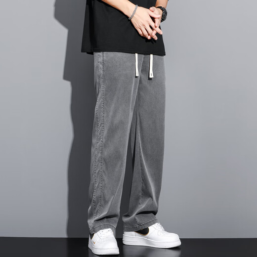 MAYBEYOND Laiser Jeans Men's Summer Loose Wide Legs Casual Straight Pants Cool Tennis Men's Pants MA13 Gray XL