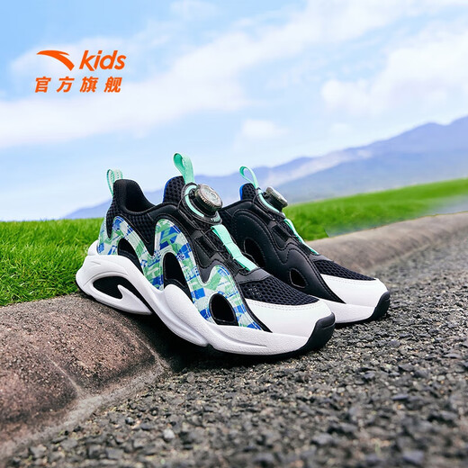 ANTA Children's Sandals Men's and Women's Big Children's Shoes 2025 Summer New Overbearing Frame Shoes Sports Shoes Baotou Beach Sandals Boys Black/Ruoye Green-4 40