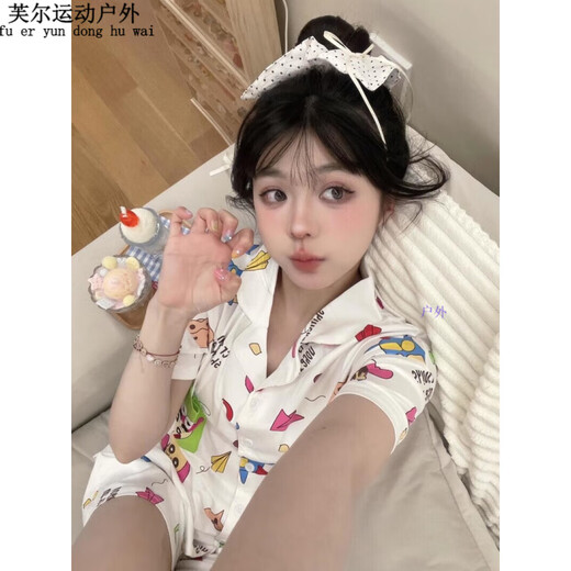 阿尤布蜡笔小新睡衣日系三件套蜡笔小新睡衣女夏季天薄款短袖长裤 KK-14123[短袖]三件套 M [建议80-100斤]
