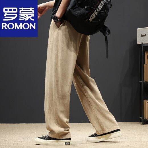 Lomontine silk cotton and linen pants men's summer thin linen casual pants men's loose straight pants draped wide-leg sports pants Hemp gray 2XL (140-160)Jin[Jin equals 0.5 kg]